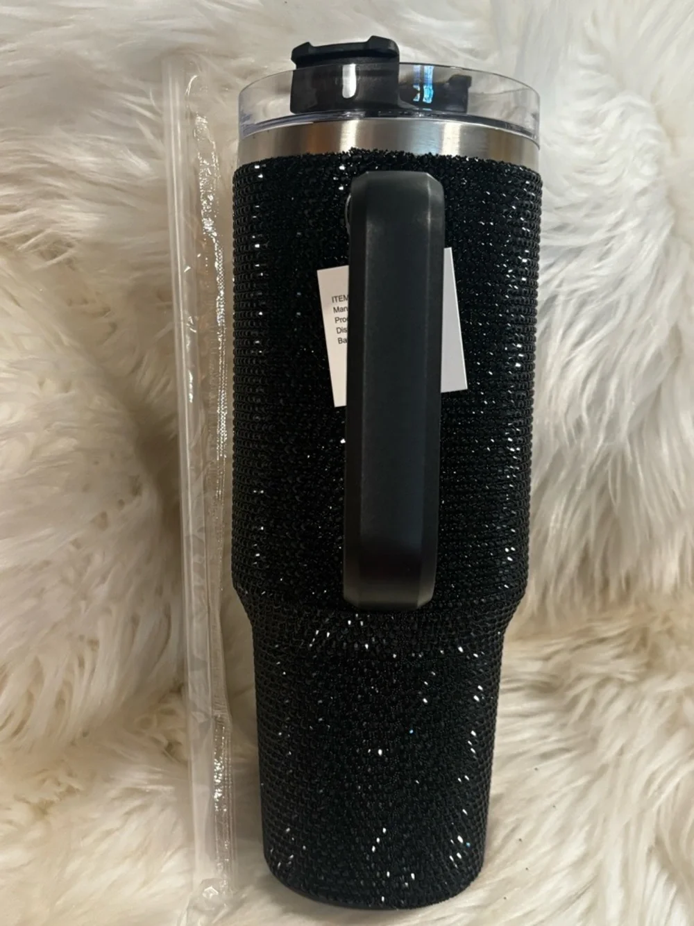 Black Rhinestone Bling Travel Tumbler with Handle 40 oz